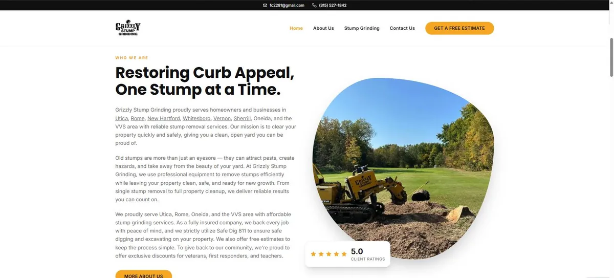 Stump grinding services in Rome and Utica, New York shown on the Grizzly Stump Grinding website