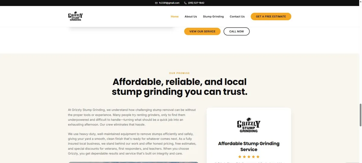 Stump removal service details on the Grizzly Stump Grinding website in Central New York