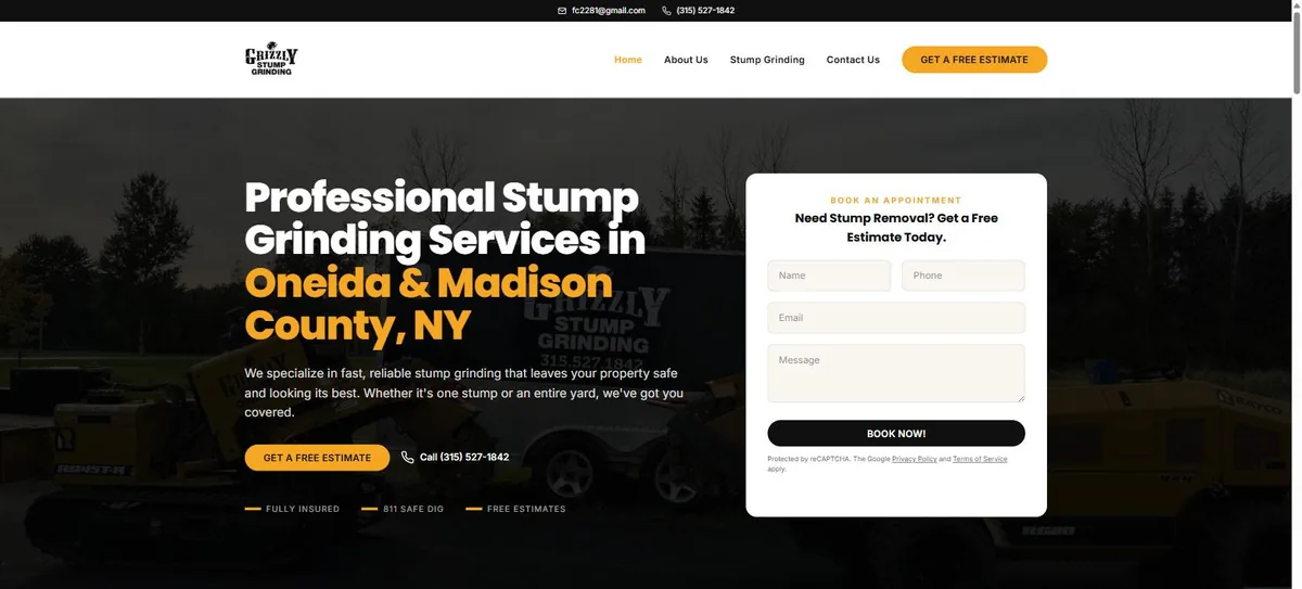 Grizzly Stump Grinding website homepage designed by ReliTech Solutions