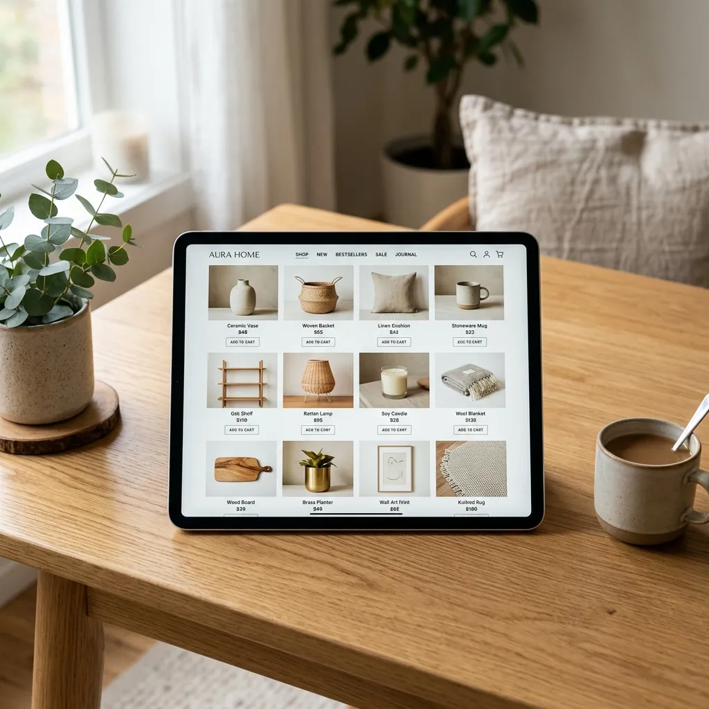 Mockup of an online store with product grid
