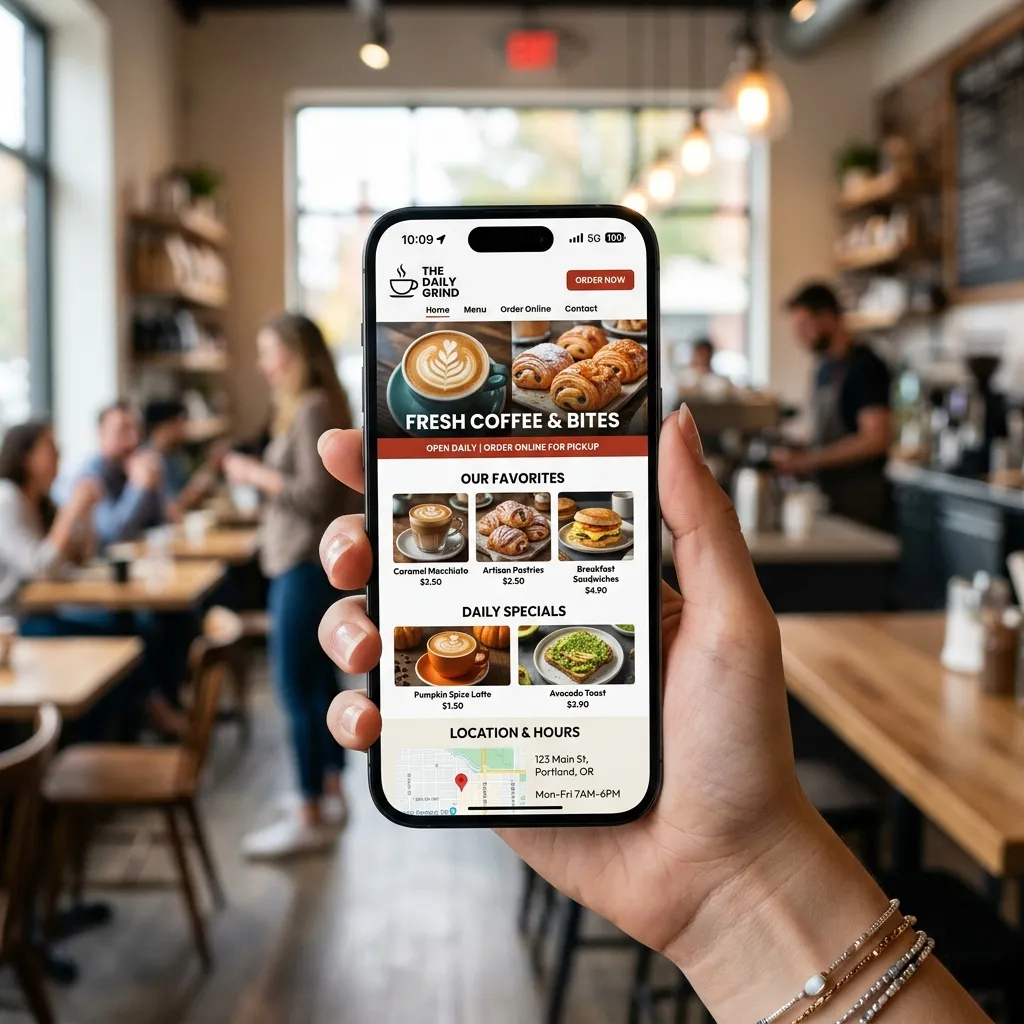 Phone mockup showing a fast, mobile-friendly Rome business site