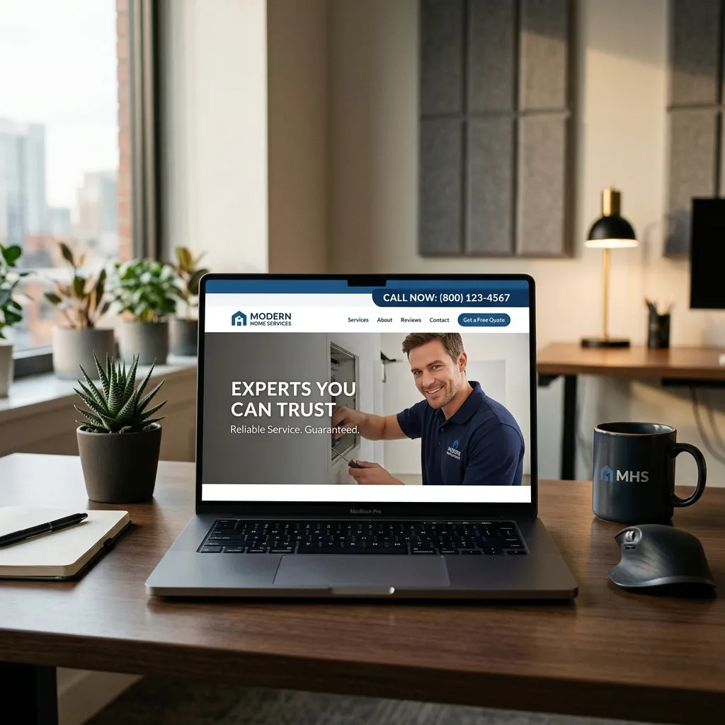 Mockup of a clean service-business website with a clear phone CTA