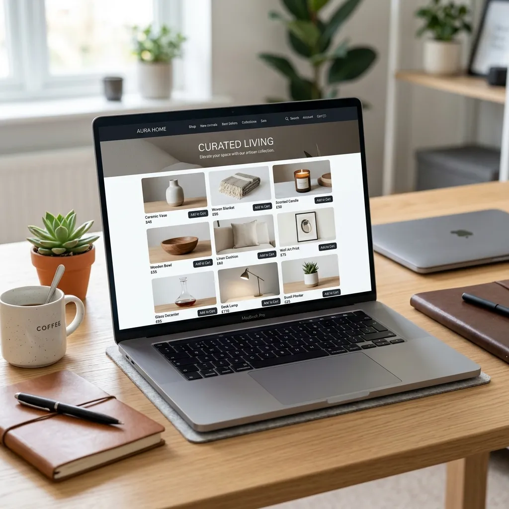 Mockup of an online store with product grid