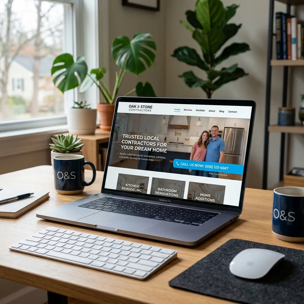 Mockup of a clean service-business website with a clear phone CTA